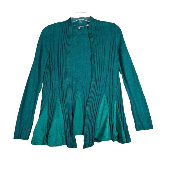 Knitted & Knotted Sweater Women Small Green Open Cardigan Office Preppy Bohemian - Picture 1 of 12